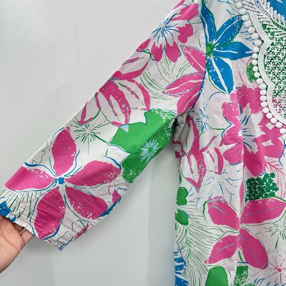 Talbots Colorful Floral and Lace Blouse Size 2X Pink Blue White Cotton Retro - Picture 4 of 10